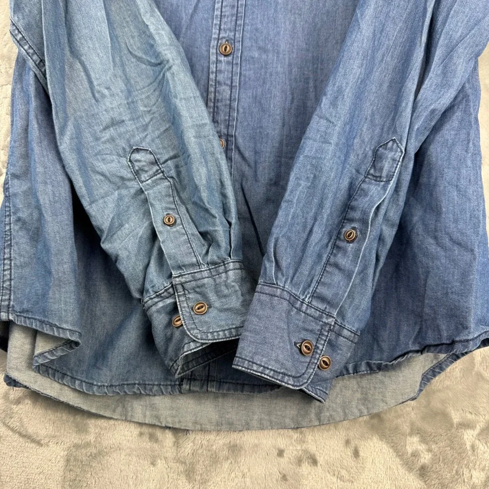Denim & Flower Mens Blue Denim Collection Slim‎ Fit Button Down Shirt Large L